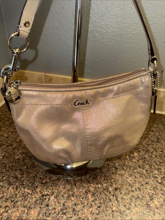 Coach Handbags - Coach Shimmer Pink and gold shimmer Leather Shoulder Bag EUC